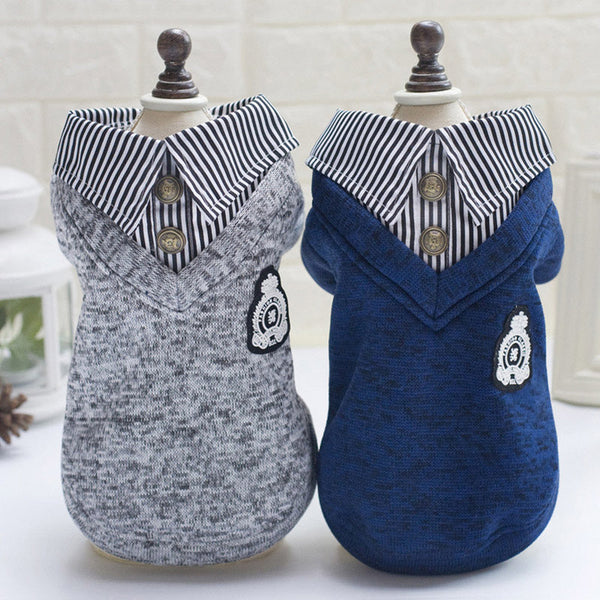 HKM-2031037 Casual Wool Pet Dog Hoodie in Blue and Grey - Sizes S to XXL