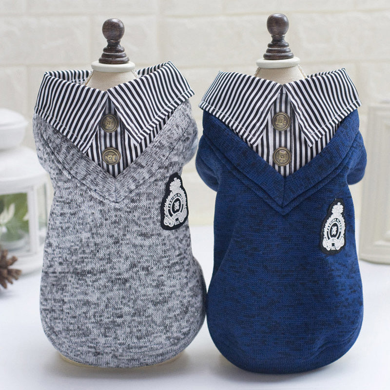 HKM-2031037 Casual Wool Pet Dog Hoodie in Blue and Grey - Sizes S to XXL