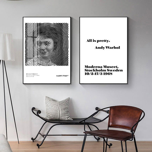 HKM-203155 Nordic Style Black and White Geometric Abstract Painting on Canvas with Solid Wood Frame