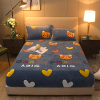 HKM-203155 Warm Flannel Cartoon Printed Fitted Sheet - Cozy Winter Mattress Cover in Various Design Options