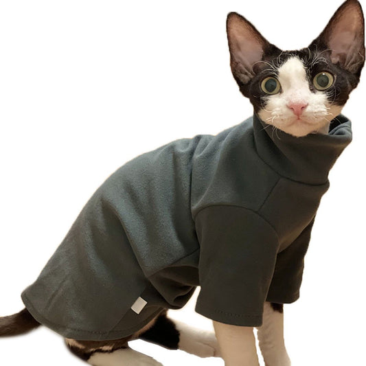 HKM-2031933 Self-Heating Cat Hoodie for Hairless Breeds - Warm Polyester Fabric in Black and Green, Multiple Sizes Available
