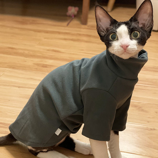 HKM-2031933 Self-Heating Cat Hoodie for Hairless Breeds - Warm Polyester Fabric in Black and Green, Multiple Sizes Available