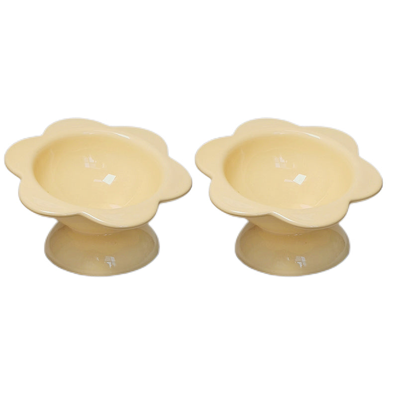 HKM-2032829 Oblique Mouth High Foot Ceramic Pet Bowl in Yellow and Purple Options