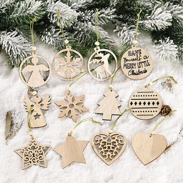 HKM-203283 Wooden Christmas Pendant in Transparent Box - Angel, Tree, Star, Love, Snowflake, Sphere Models