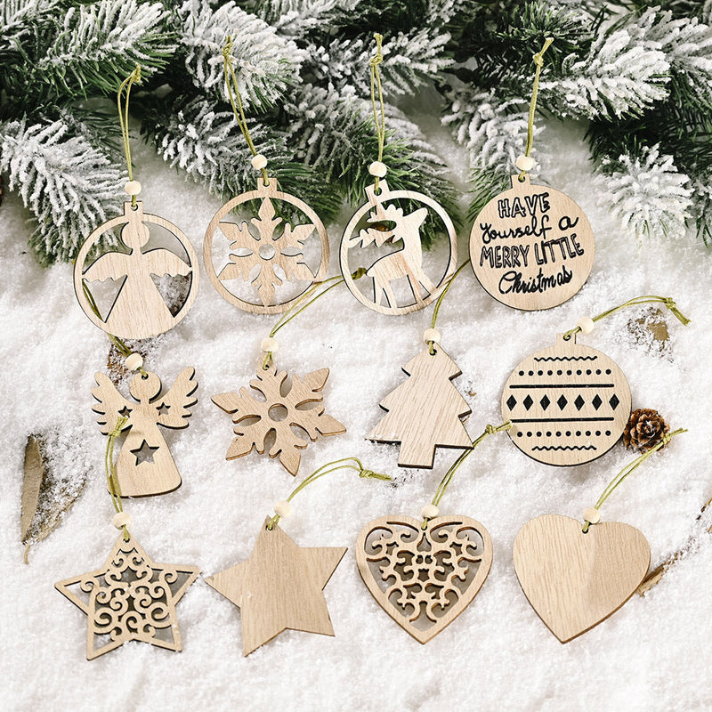 HKM-203283 Wooden Christmas Pendant in Transparent Box - Angel, Tree, Star, Love, Snowflake, Sphere Models