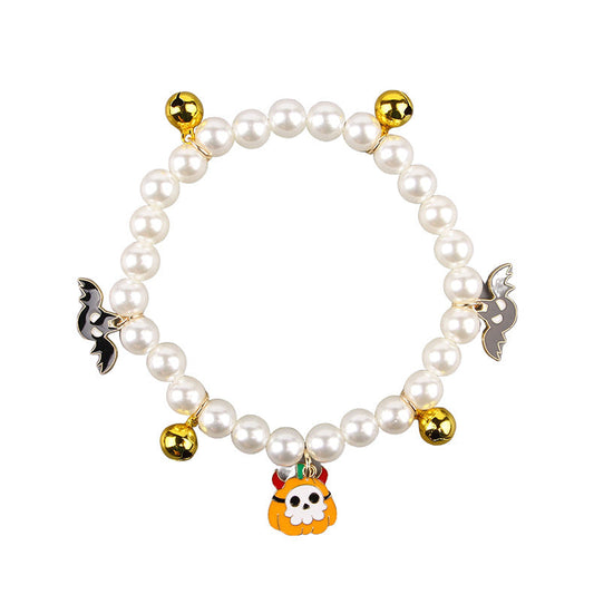 HKM-2034109 Pet Pearl Necklace Set for Halloween – Cat and Dog Neck Ornament with Bells