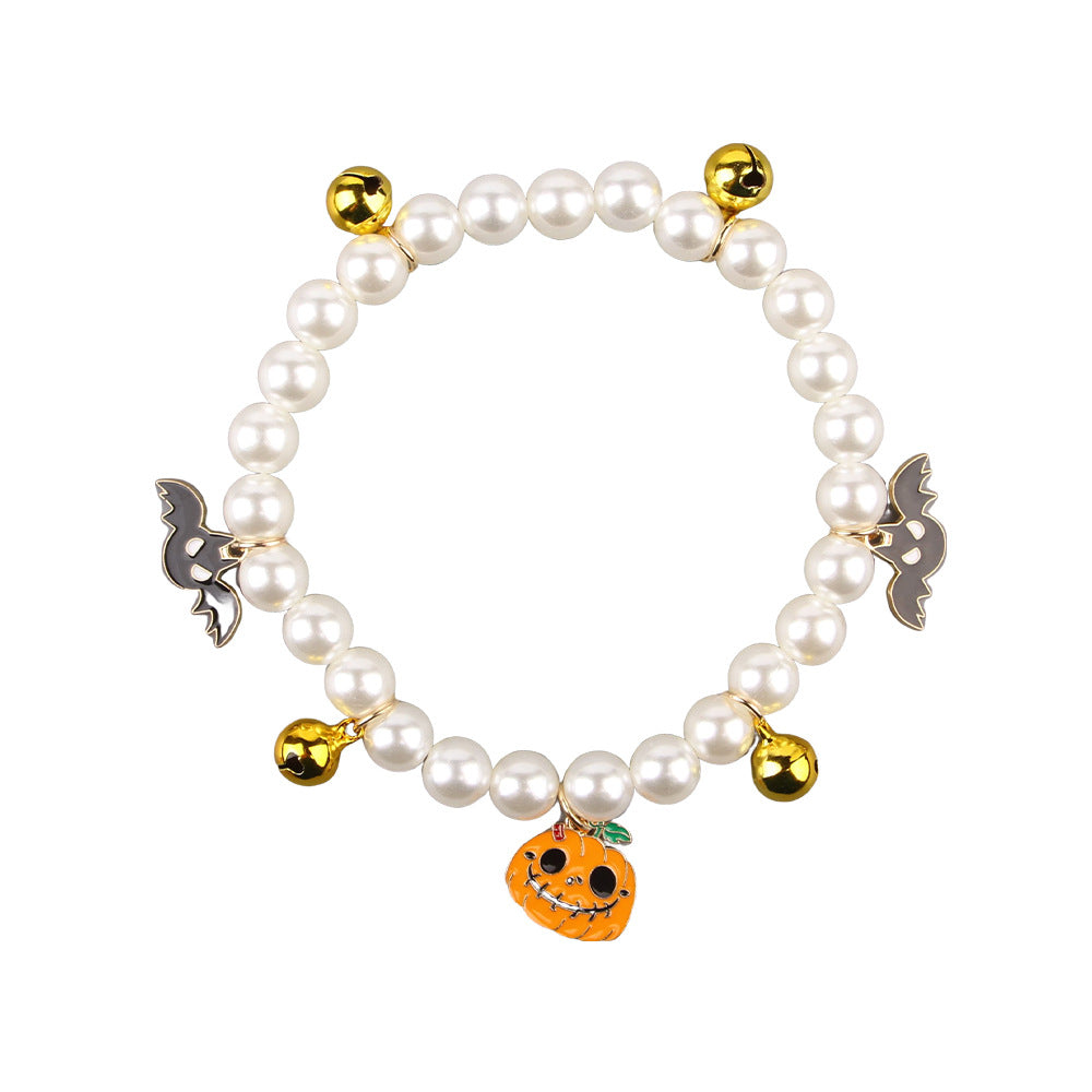 HKM-2034109 Pet Pearl Necklace Set for Halloween – Cat and Dog Neck Ornament with Bells