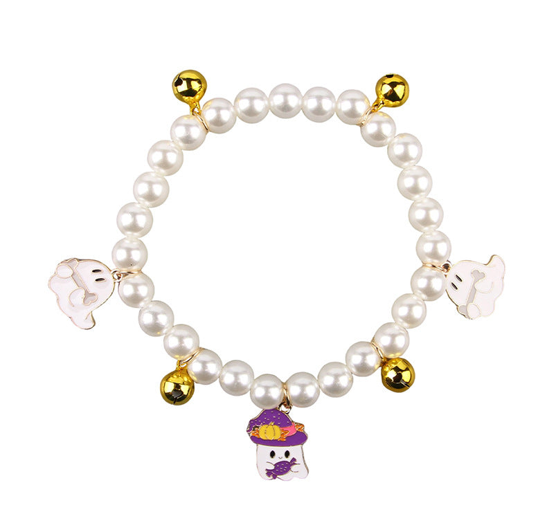 HKM-2034109 Pet Pearl Necklace Set for Halloween – Cat and Dog Neck Ornament with Bells
