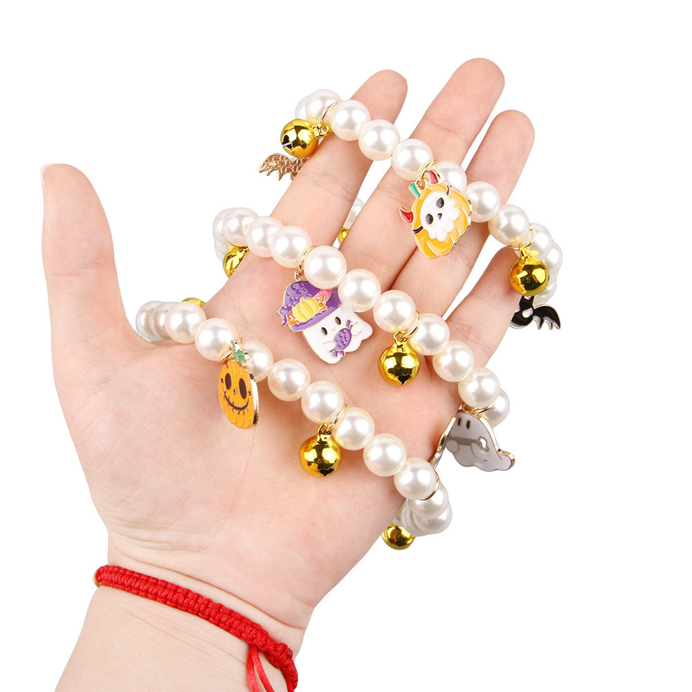 HKM-2034109 Pet Pearl Necklace Set for Halloween – Cat and Dog Neck Ornament with Bells