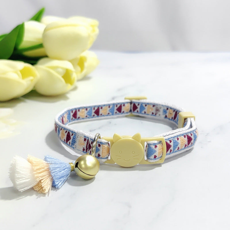 HKM-2034621 Anti-Suffocation Adjustable Cat Collar with Tassel Bell and Safety Buckle - Variety of Colors Available