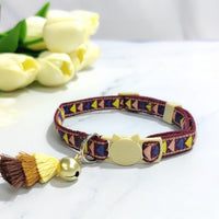 HKM-2034621 Anti-Suffocation Adjustable Cat Collar with Tassel Bell and Safety Buckle - Variety of Colors Available