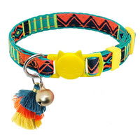 HKM-2034621 Anti-Suffocation Adjustable Cat Collar with Tassel Bell and Safety Buckle - Variety of Colors Available