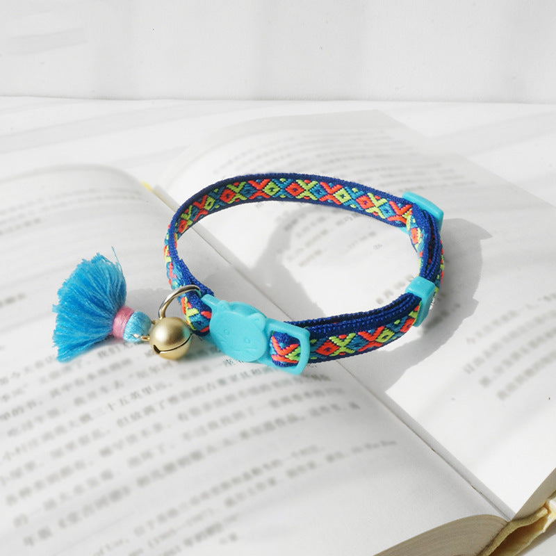 HKM-2034621 Anti-Suffocation Adjustable Cat Collar with Tassel Bell and Safety Buckle - Variety of Colors Available