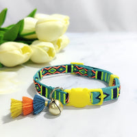 HKM-2034621 Anti-Suffocation Adjustable Cat Collar with Tassel Bell and Safety Buckle - Variety of Colors Available