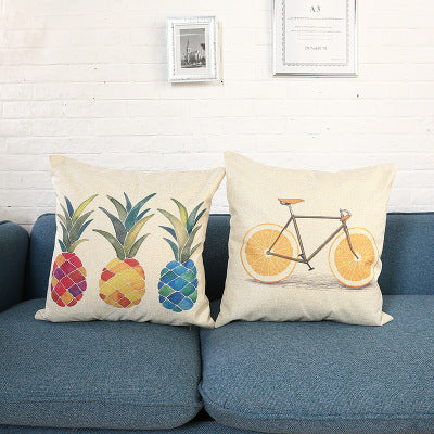 HKM-203539 Pineapple Print Square Linen Pillowcase for Car and Home Decoration