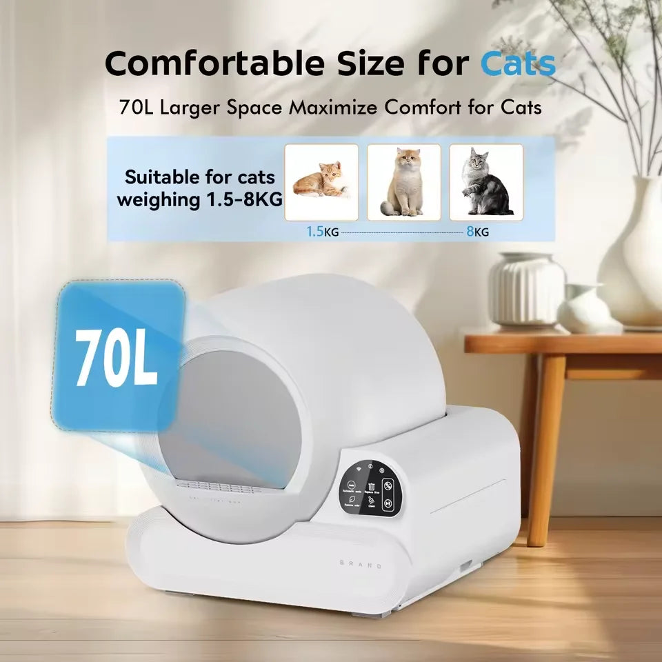 HKM-203603 Automatic Self-Cleaning Cat Litter Box for Multiple Kitties - 70L Capacity, Safety Anti-Pinch Design, Dust-Free