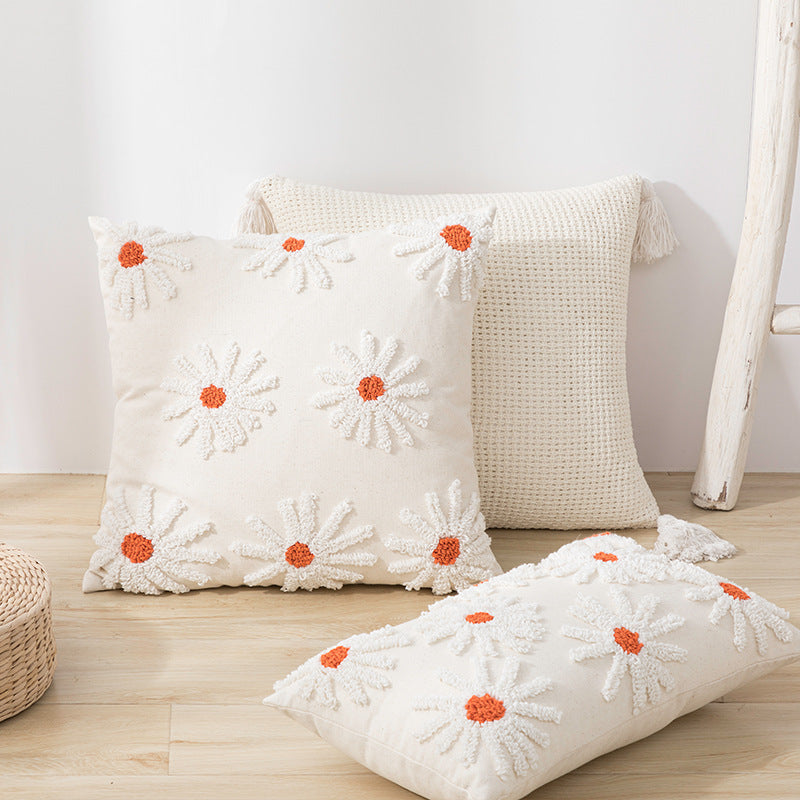 HKM-203603 Scandinavian Floral Tufted Pillowcase – Cotton Cushion Cover for Home Décor