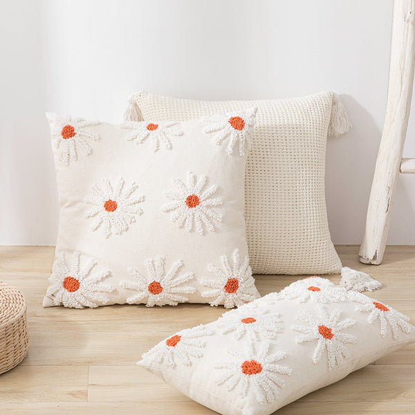 HKM-203603 Scandinavian Floral Tufted Pillowcase – Cotton Cushion Cover for Home Décor