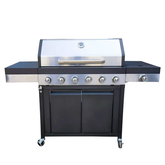 HKM-203667 Extra Large 6 Burner Gas BBQ Grill with Side Burner and Removable Grease Pan