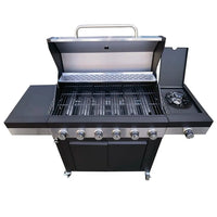HKM-203667 Extra Large 6 Burner Gas BBQ Grill with Side Burner and Removable Grease Pan