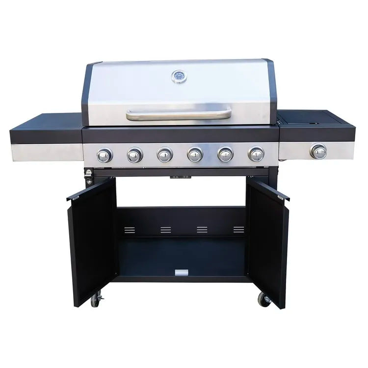 HKM-203667 Extra Large 6 Burner Gas BBQ Grill with Side Burner and Removable Grease Pan