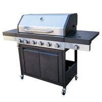 HKM-203667 Extra Large 6 Burner Gas BBQ Grill with Side Burner and Removable Grease Pan