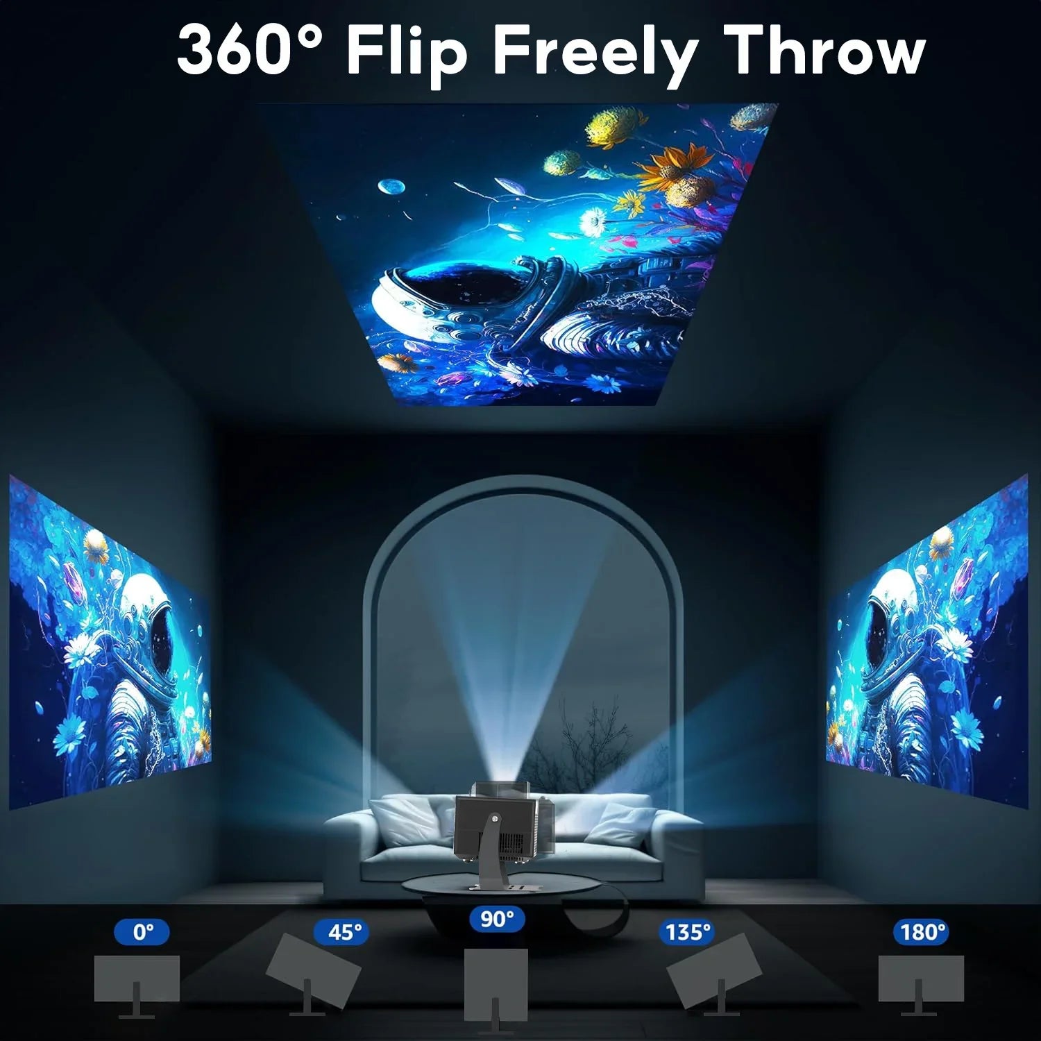 HKM-203667 Portable 1080P Full HD Home Theater Projector with Auto Focus and 5G WiFi Connectivity