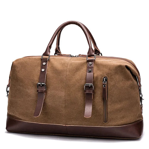HKM-203731 Casual Canvas Duffel Bag with Imitation Leather Accents - Large Capacity Travel Handbag for Men
