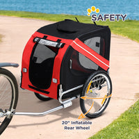HKM-2038077 Pet Bike Trailer for Medium Dogs, Easy-Folding Bicycle Cart with Large Rubber Wheels and Mesh Screens for Ventilation