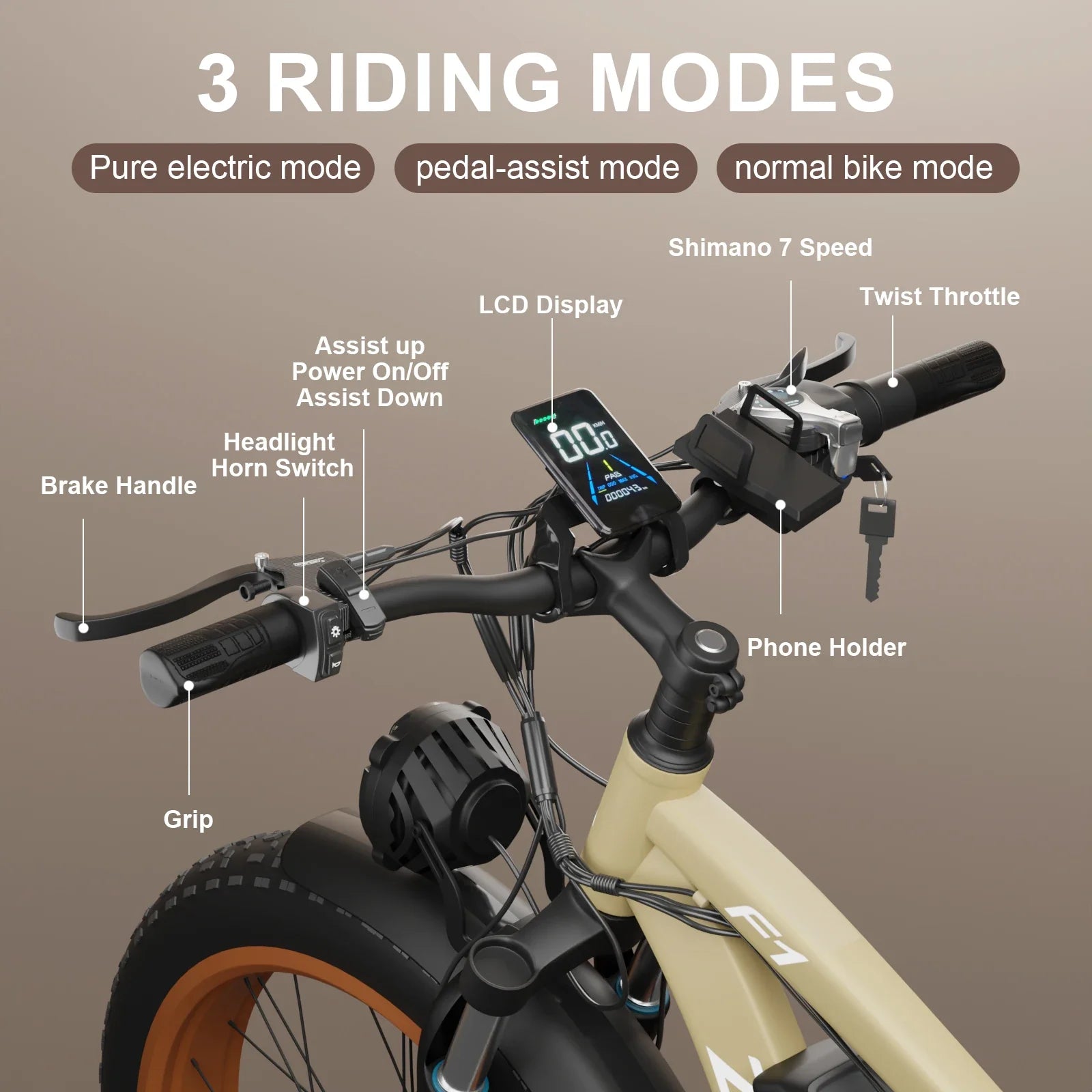 HKM-203859 48V 2000W Dual Motor Electric Bicycle with 26"x4.0 Fat Tires and Hydraulic Brake System