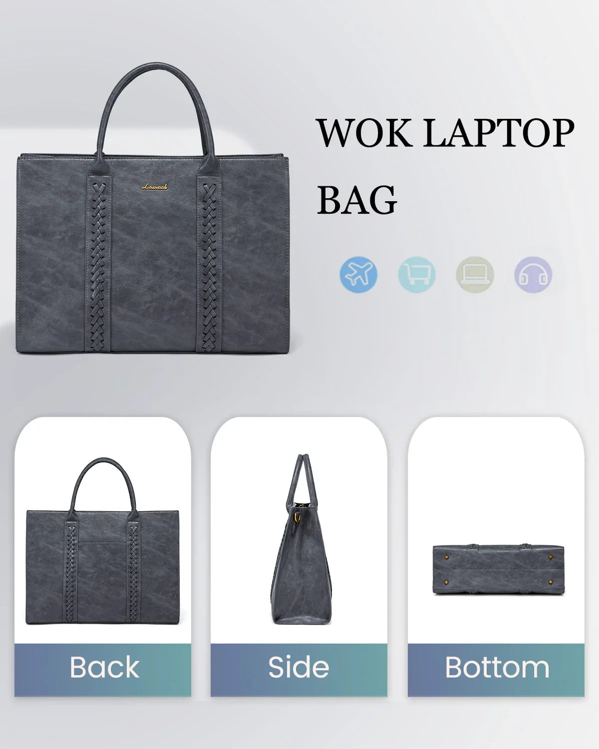 HKM-203859 Large Waterproof PU Leather Laptop Tote Bag for Business Women, Stylish Office Briefcase
