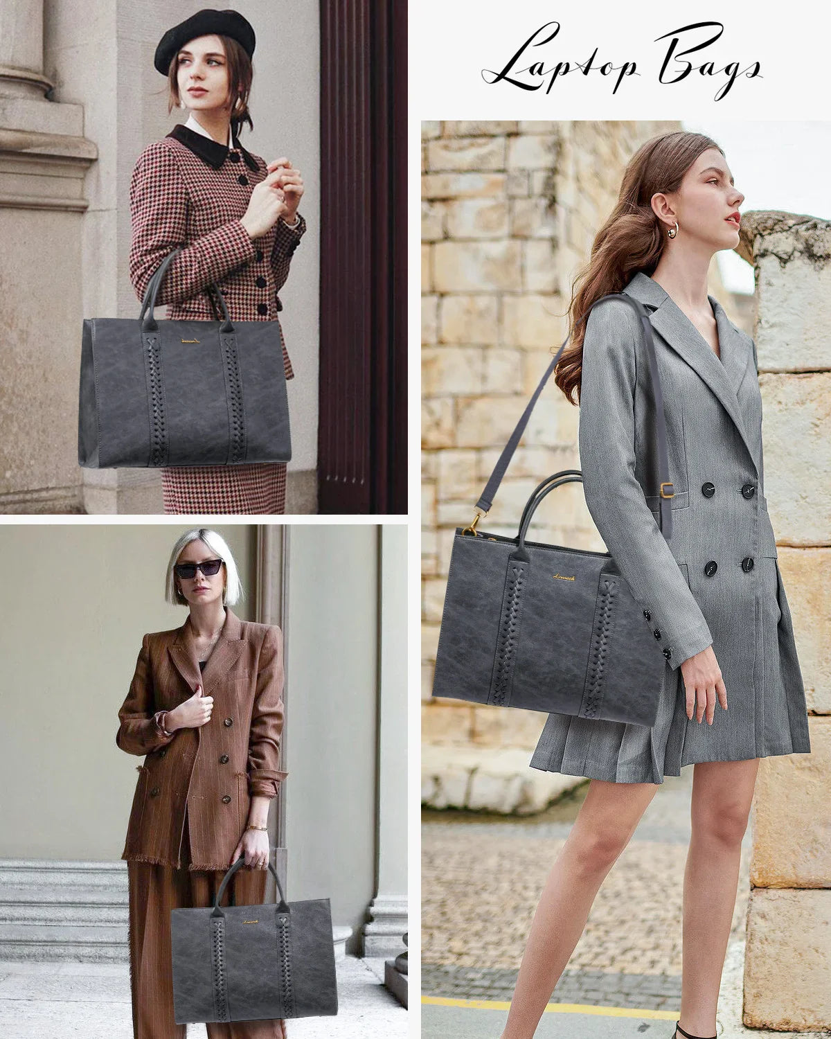 HKM-203859 Large Waterproof PU Leather Laptop Tote Bag for Business Women, Stylish Office Briefcase