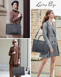 HKM-203859 Large Waterproof PU Leather Laptop Tote Bag for Business Women, Stylish Office Briefcase