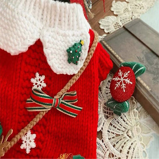 HKM-2040381 Cozy Red Wool Sweater for Pets - Perfect for Winter Celebrations