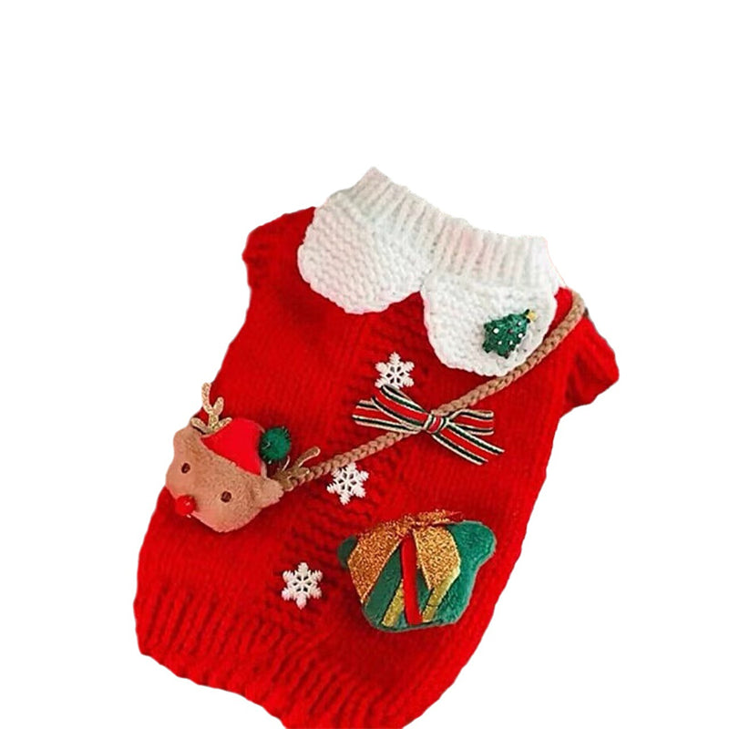 HKM-2040381 Cozy Red Wool Sweater for Pets - Perfect for Winter Celebrations