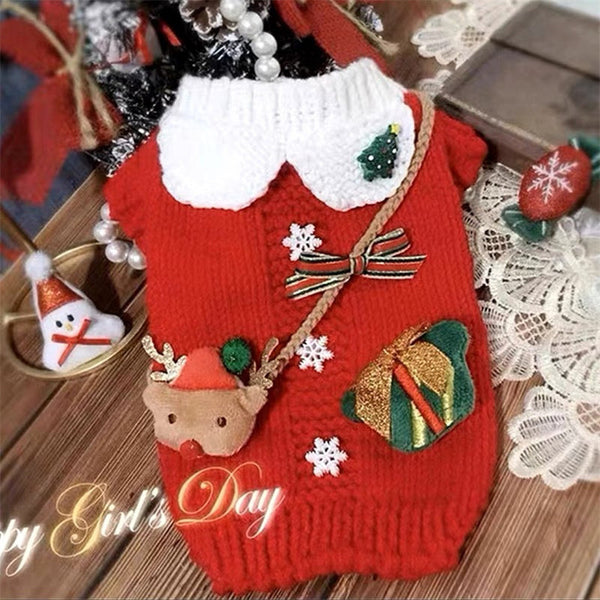 HKM-2040381 Cozy Red Wool Sweater for Pets - Perfect for Winter Celebrations