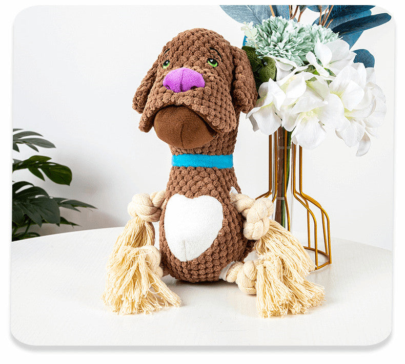 HKM-2042045 Plush Cotton Pug Dog Toy with Vocalization and Bite-Resistant String
