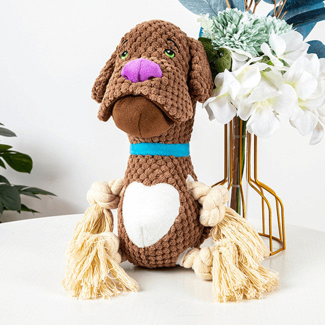 HKM-2042045 Plush Cotton Pug Dog Toy with Vocalization and Bite-Resistant String