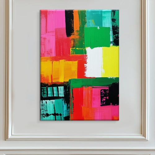 HKM-204243 Large Hand-Painted Abstract Oil Painting on Canvas - Colorful Modern Art for Office & Home Décor