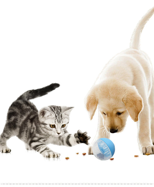 HKM-2043197 Pet Food Dispensing Tumbler Toy for Dogs and Cats - Durable Plastic, 8.5CM, Available in Blue, Pink, Yellow