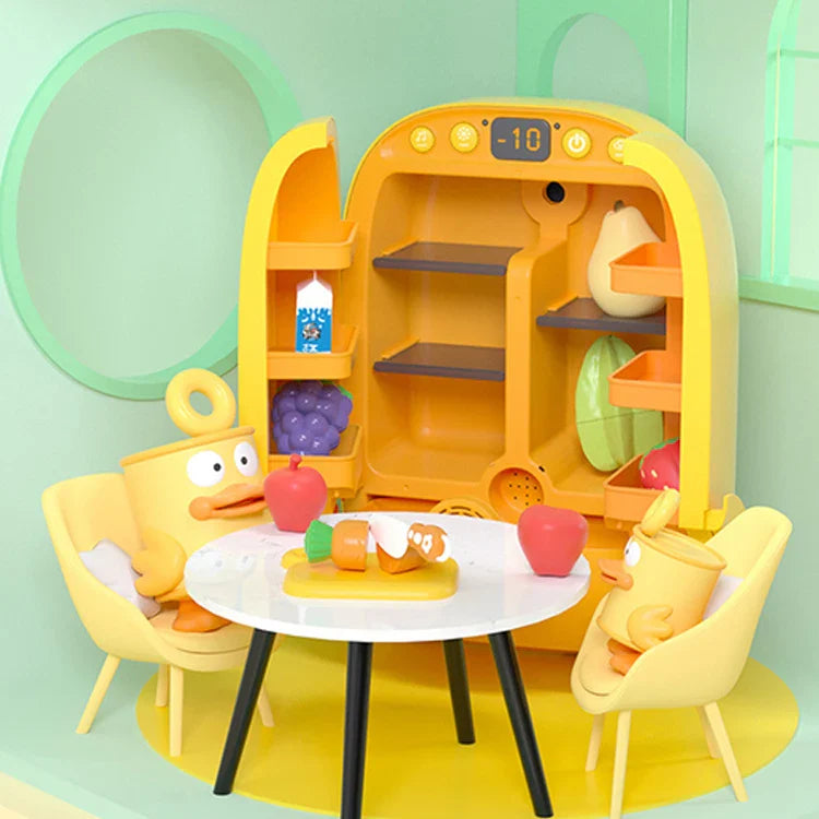HKM-204563 Kids Play Kitchen Refrigerator with Fruits and Vegetables Cutting Set, Educational Toy for Ages 3 and Up