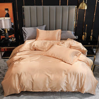 HKM-204627 Imitation Silk Satin Bedding Set with Quilt Cover and Pillowcases - Multiple Colors Available