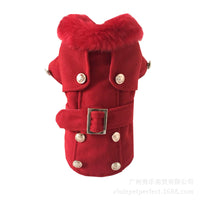 HKM-2046525 Warm Woolen Dog Coat for Autumn and Winter - Red/Gray, Sizes S-XL