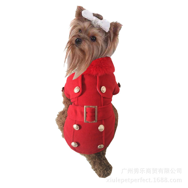 HKM-2046525 Warm Woolen Dog Coat for Autumn and Winter - Red/Gray, Sizes S-XL