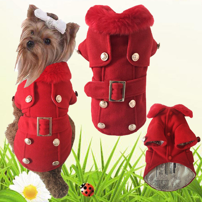 HKM-2046525 Warm Woolen Dog Coat for Autumn and Winter - Red/Gray, Sizes S-XL
