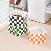 HKM-2048317 Lattice Ceramic High Foot Pet Bowl for Cats and Small Dogs in Black and White