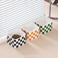 HKM-2048317 Lattice Ceramic High Foot Pet Bowl for Cats and Small Dogs in Black and White