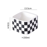 HKM-2048317 Lattice Ceramic High Foot Pet Bowl for Cats and Small Dogs in Black and White