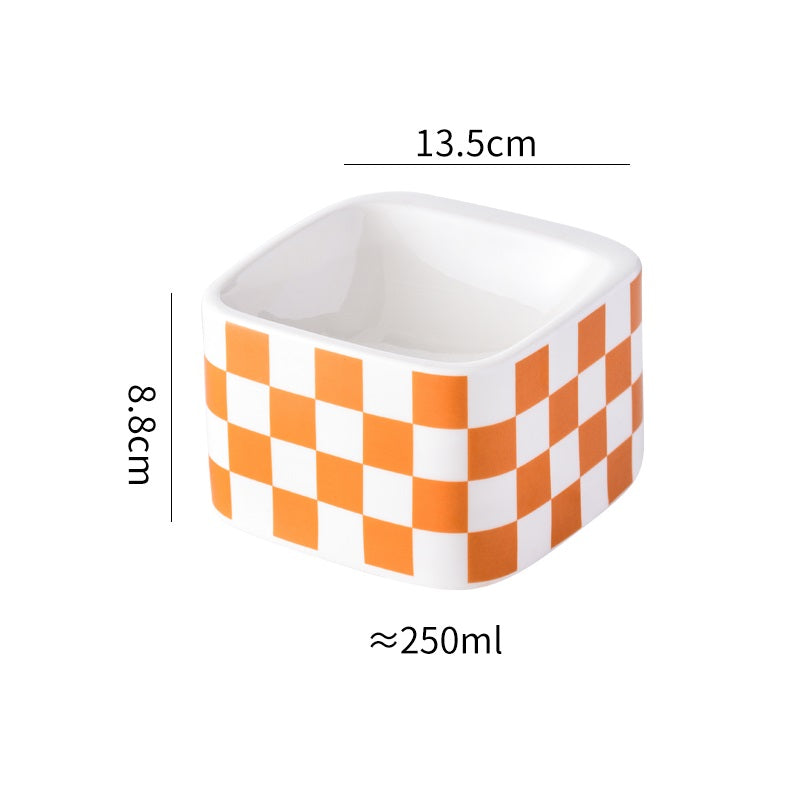 HKM-2048317 Lattice Ceramic High Foot Pet Bowl for Cats and Small Dogs in Black and White