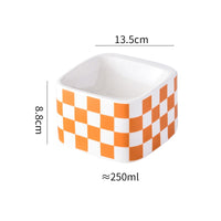 HKM-2048317 Lattice Ceramic High Foot Pet Bowl for Cats and Small Dogs in Black and White